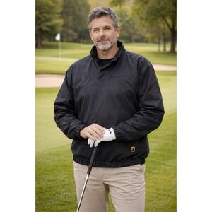 FootJoy‎ Pullover Windbreaker Jacket Mens Large Black Golf V-Neck Zip Pocket